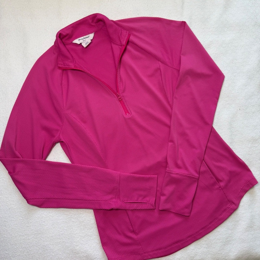 Tommy Bahama Golf Womens Small Pink Quarter Zip Textured Pullover Thumbholes
